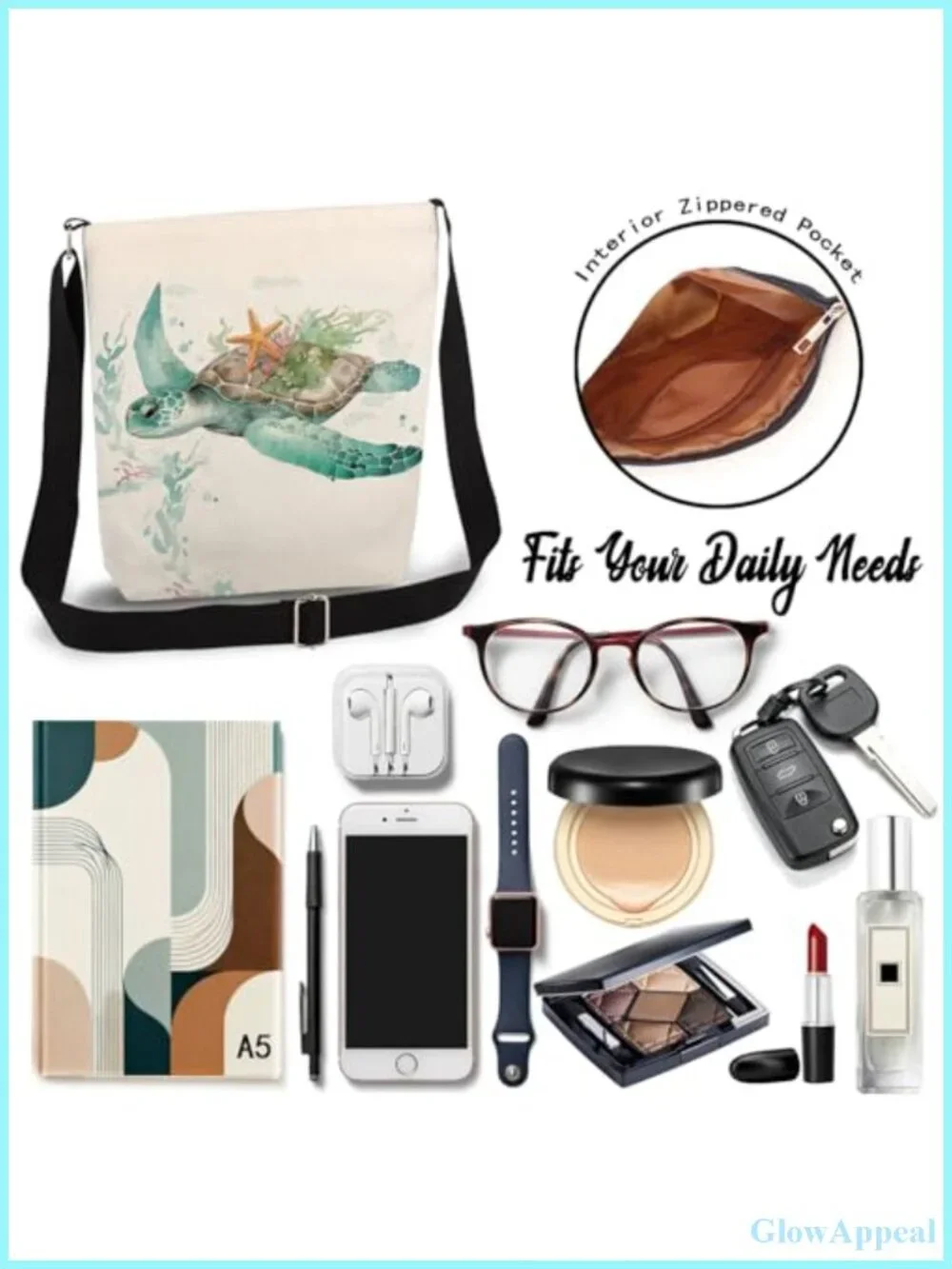 Watercolor Sea Turtle Messenger Bag Crossbody Canvas Handbag